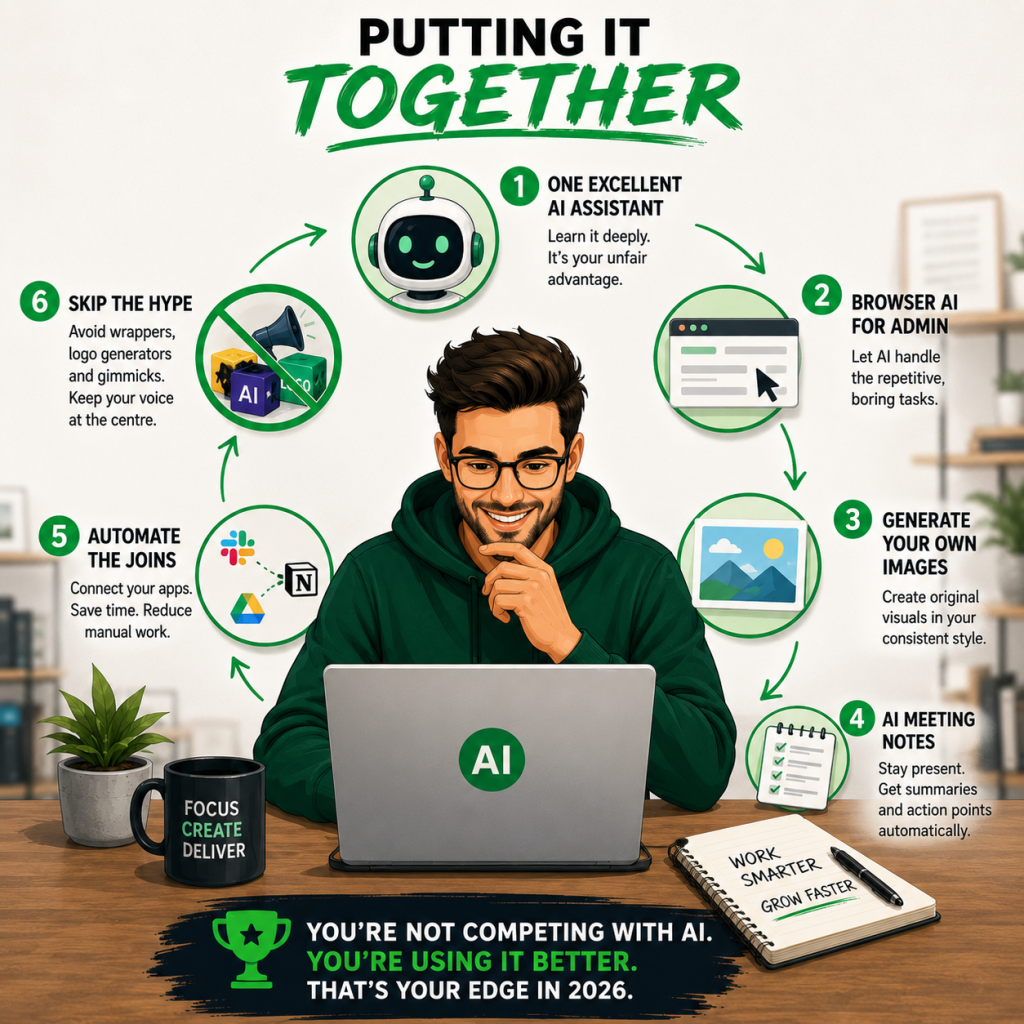 Illustration of a freelancer adding their own voice to AI-drafted work